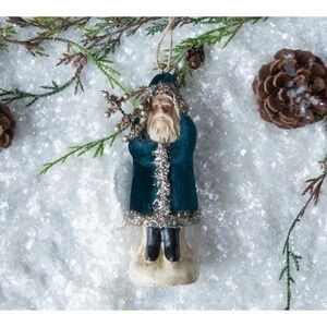 Ragon House 5.75" Deep Ocean Blue Velvet Belsnickle Santa Christmas Ornament NEW